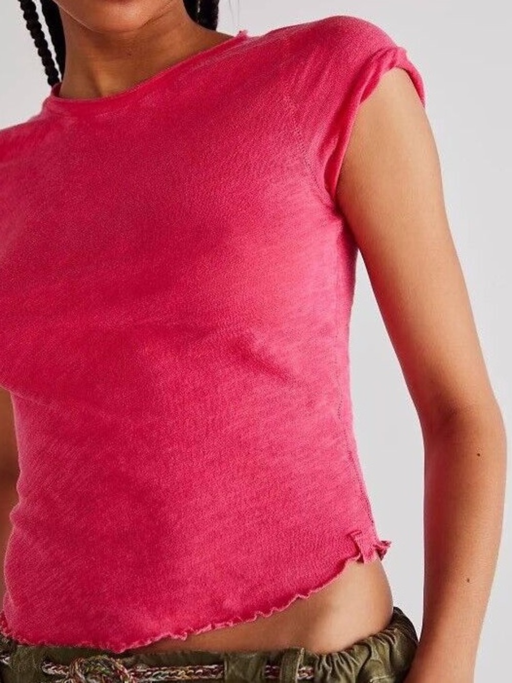 Free People Women’s Pink Sheer Tee Lettuce Hem
